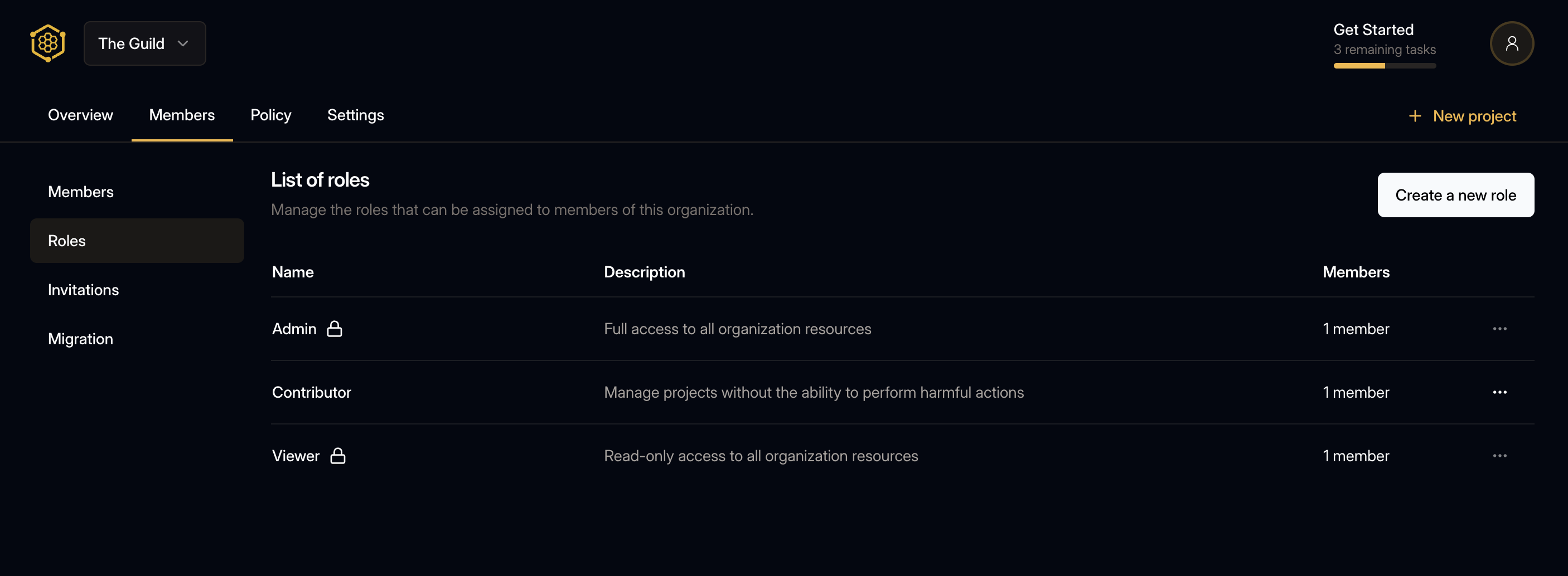 Roles management view